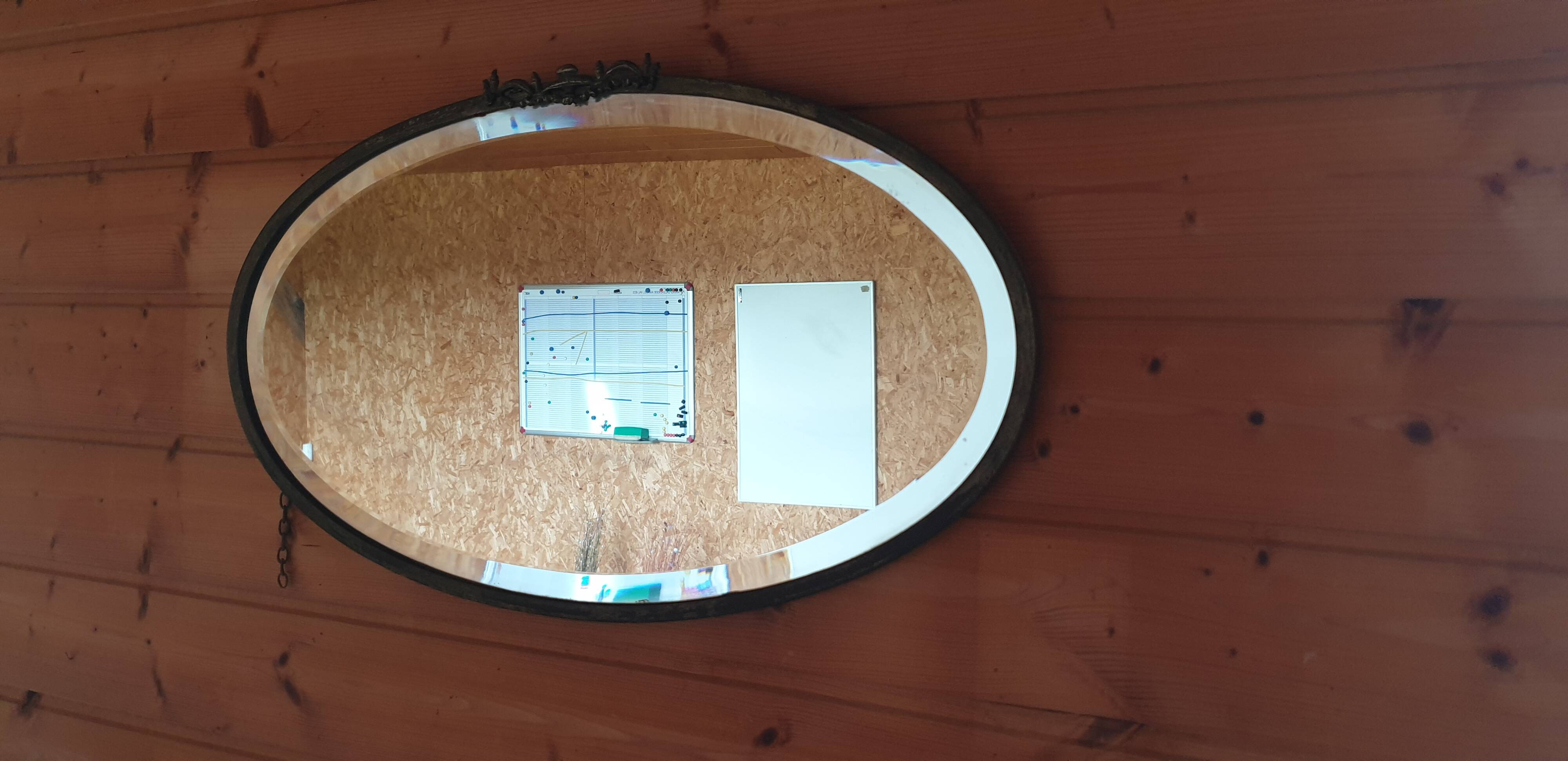 Oval beveled mirror with bronze frame - 19th century