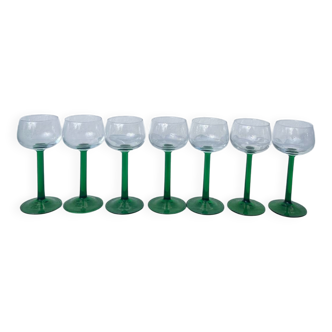 7 green glass stemmed glasses
