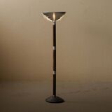 Art Deco floor lamp in oak, metal and glass, circa 1930