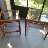 Tables gigognes en bambou rotin et verre