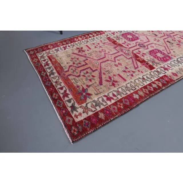1970s Vintage Turkish Hand-Knotted Wool Cotton Beige Runner Rug 80x348