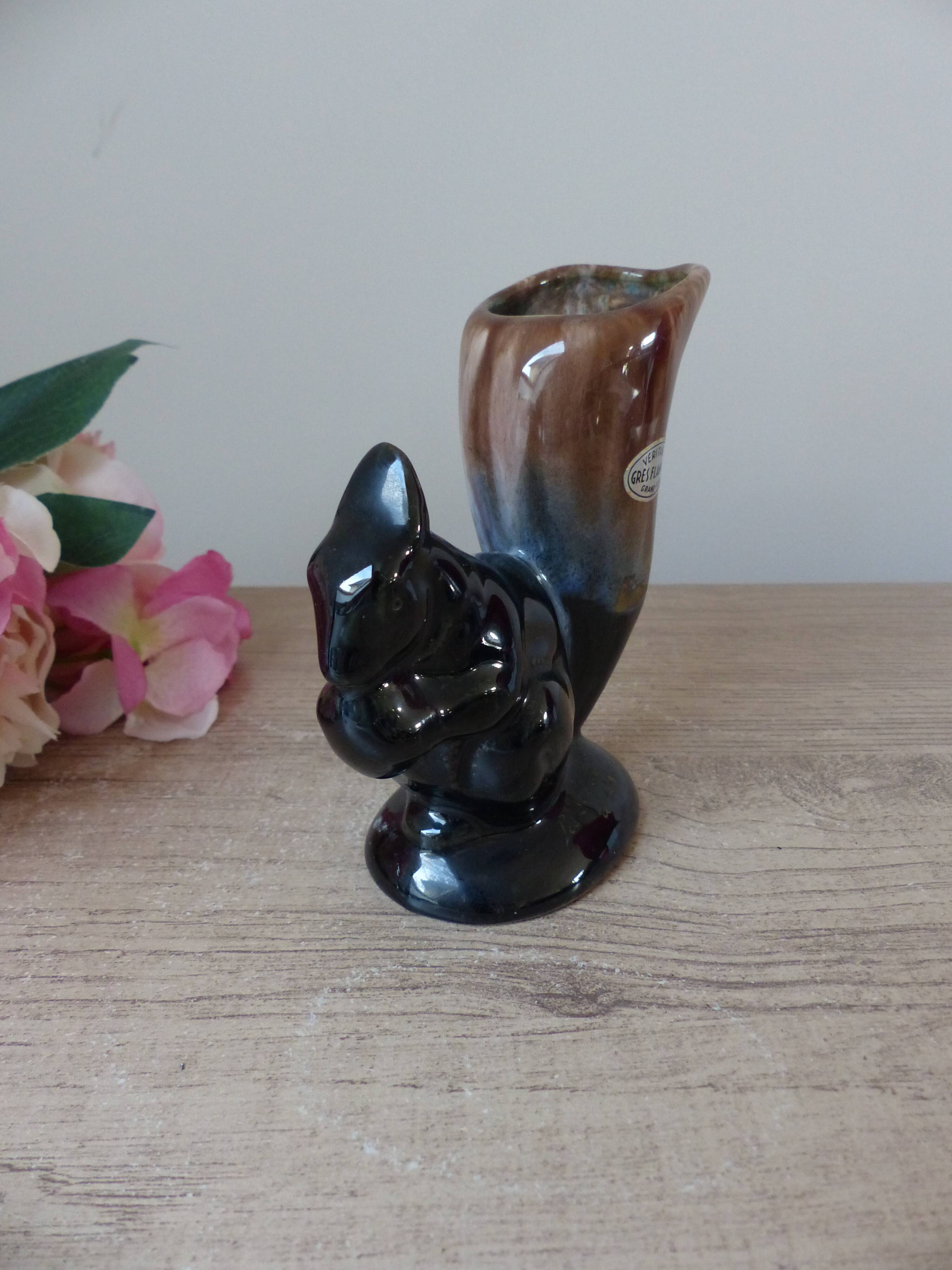 Vintage squirrel vase in flamed stoneware – 1960 - 1970