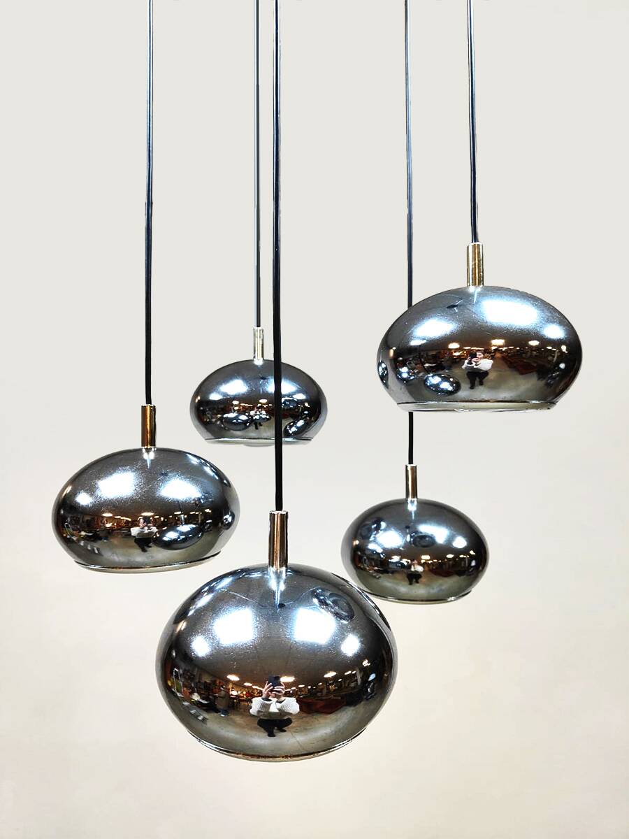 Vintage chrome cascade pendant lamp 'Silver spheres'
