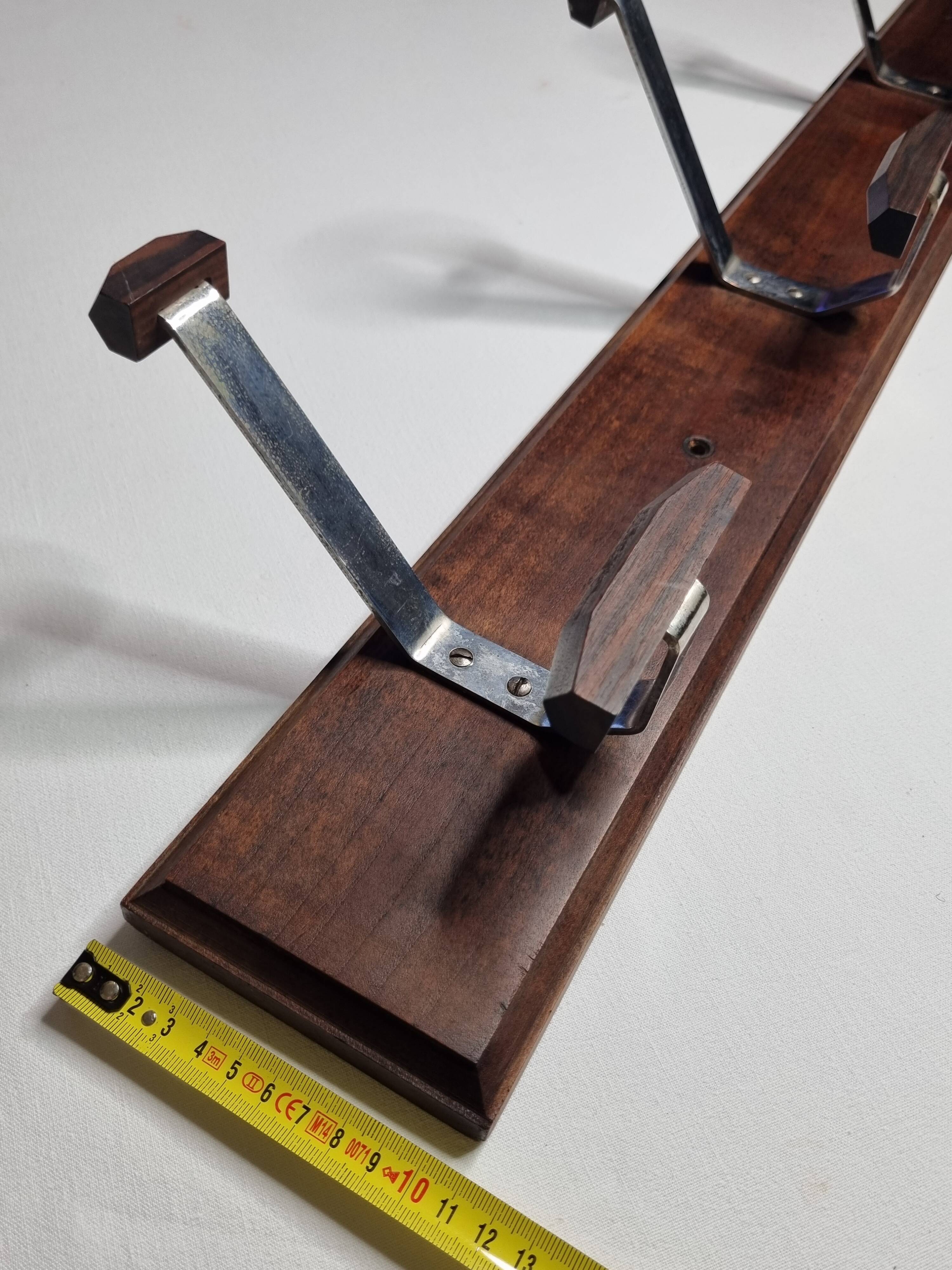 Wall-mounted coat rack in wood and metal, 4 hooks, industrial style, 100 cm