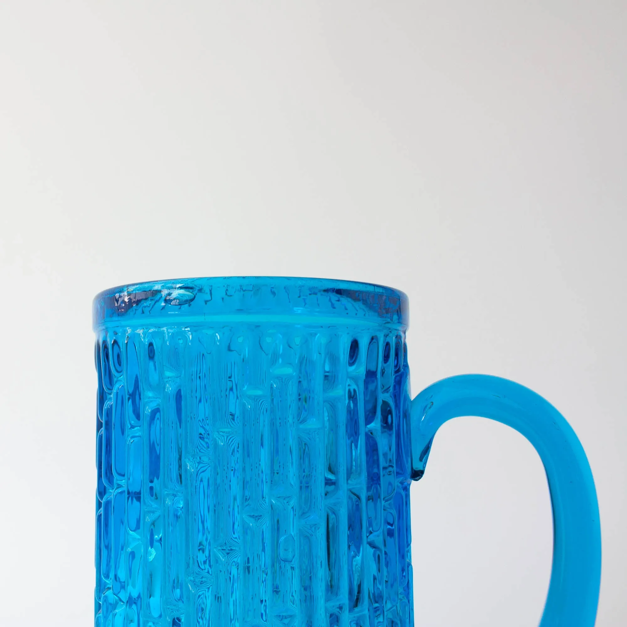 Vintage 1970s IVIMA Blue Glass Jug and Six-Glass Set