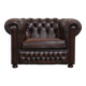 Beautiful and spacious dark brown mottled English cow leather Chesterfield armchair