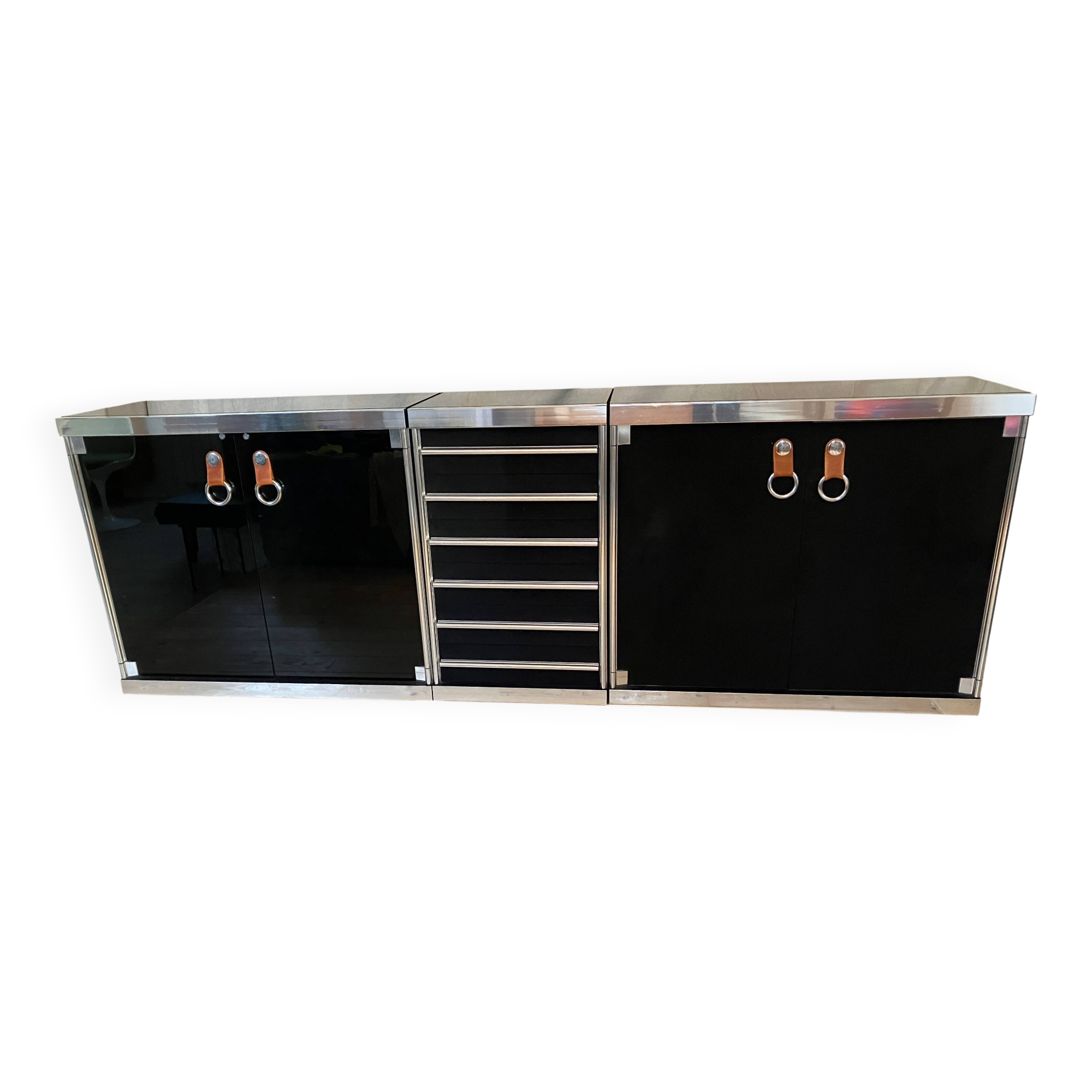 1970s sideboard in chrome and black lacquer