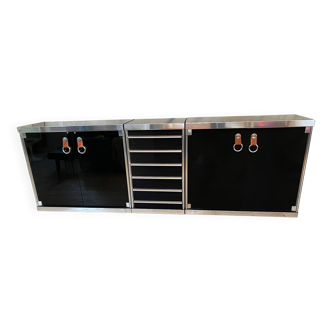 1970s sideboard in chrome and black lacquer