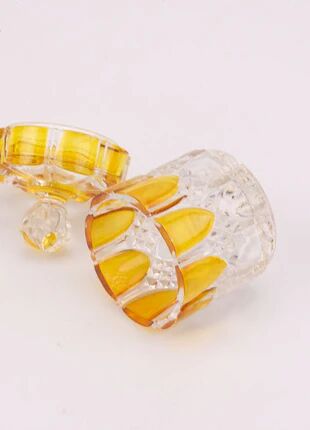 Small amber and transparent crystal pot with lid from the Val Saint-Lambert Luxval Art Deco collection.