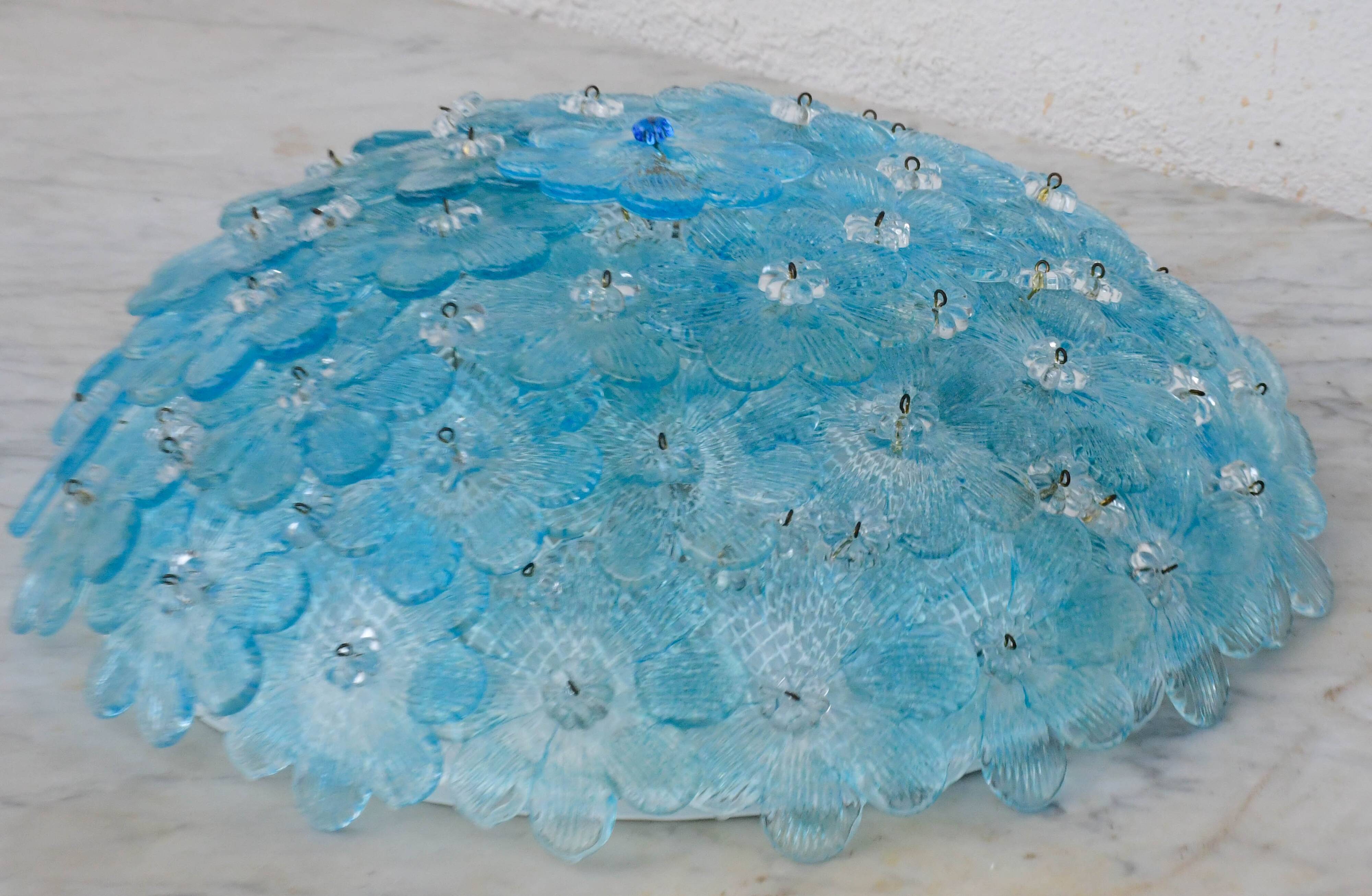 Amazing Murano ceiling light blu rubino flower by Seguso for Venini, Italy