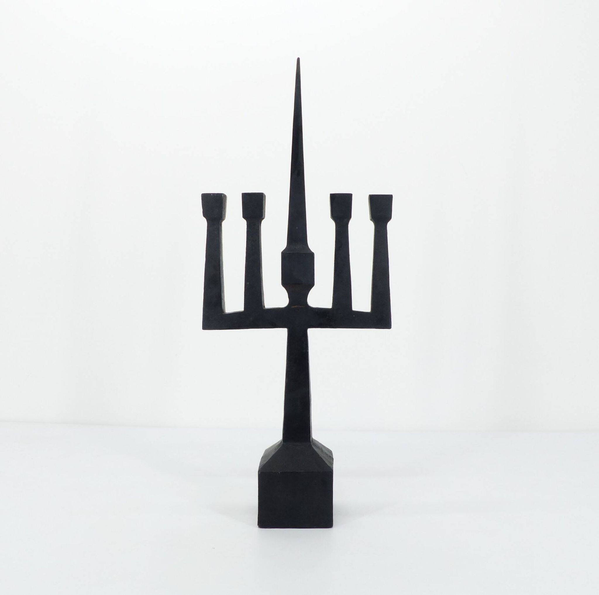 Brutalist candelabra in black forged steel 1950