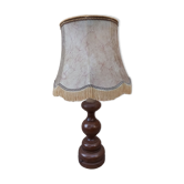 Lampe vintage en bois et abat jour à franges