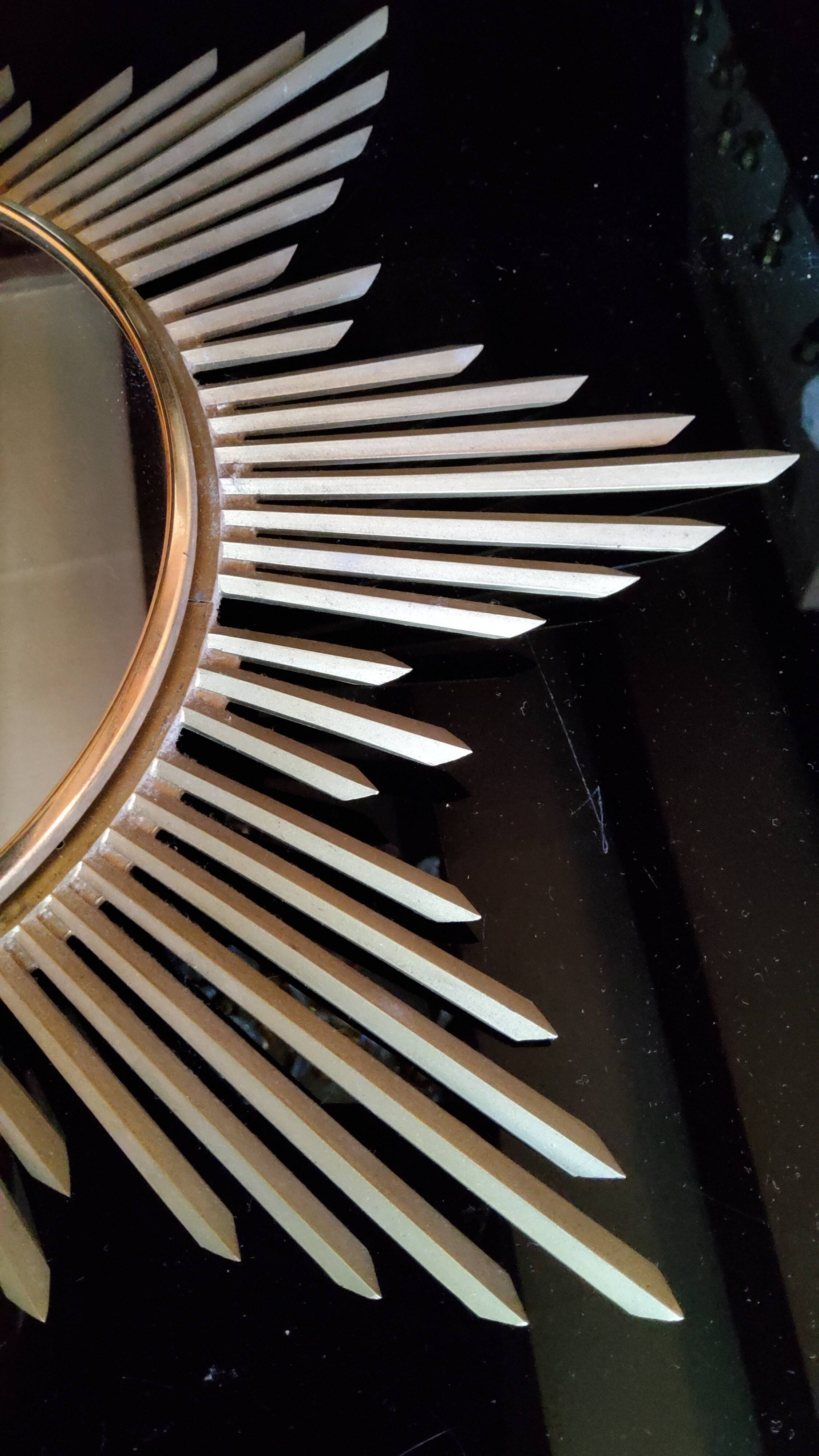 Golden metal 1950s sun mirror 45cm