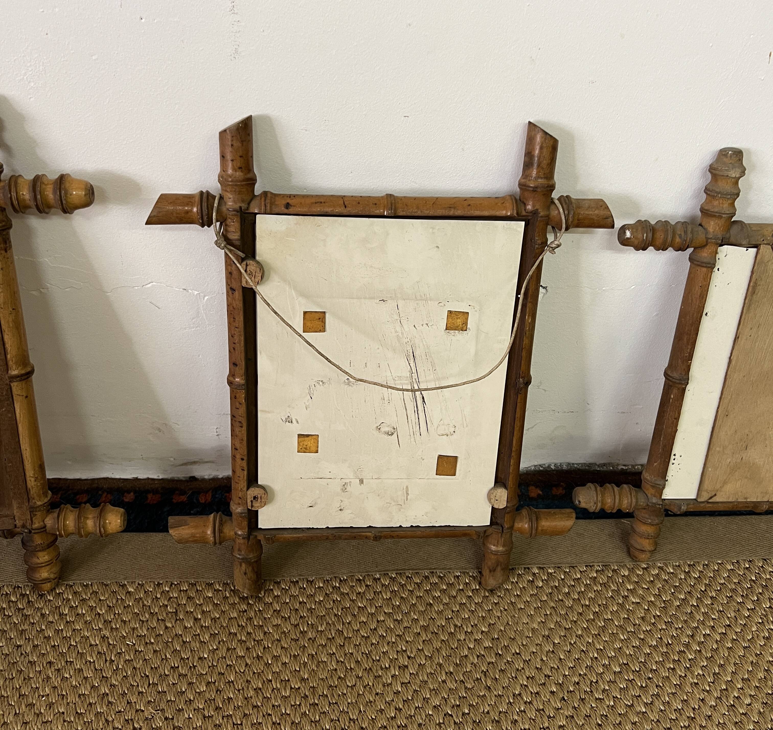 Suite of three antique mirrors in bamboo and rattan