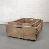 Set of 2 old large baskets with logs wood and wicker