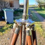 Wood and chrome tripod lamp