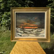 Vintage Winter Landscape Oil Painting