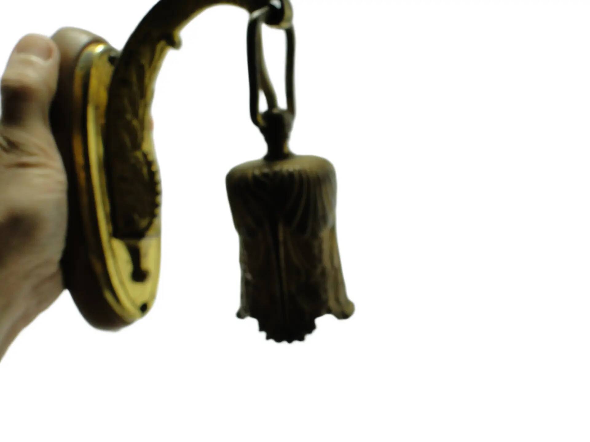 Eclectic wall sconce, golden brass, beech, Germany, 1930s.