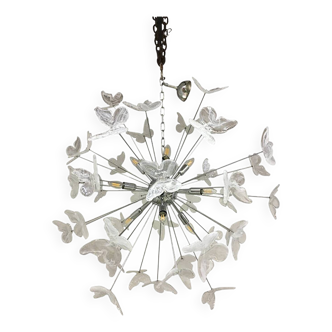 Contemporary White Butterfly Murano Glass Sputnik Chandelier
