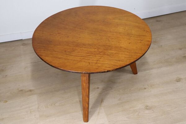 Table basse tripode en chêne, années 50