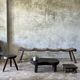 Small old Asian wooden coffee table in Japanese style, kidney-shaped top