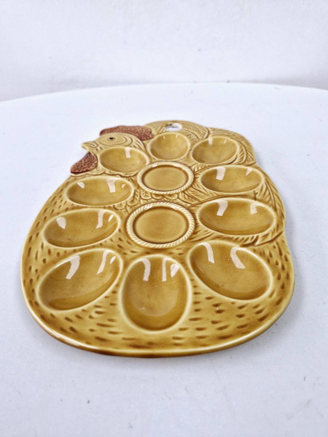 Vintage barbotine egg plate egg holder 10 holes made in japan