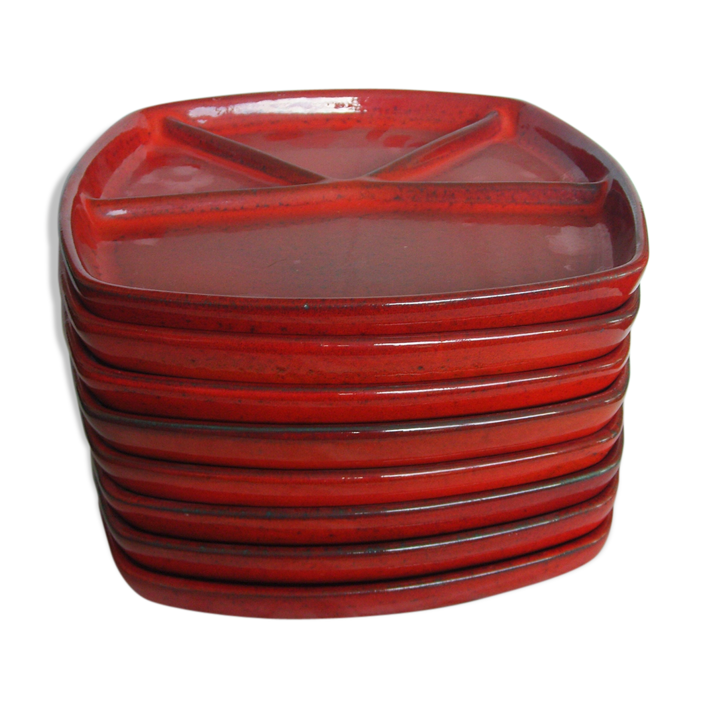 8 vintage ceramic red fondue plates