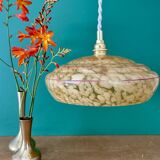 Vintage pendant lamp shade in yellow Clichy glass with red trim