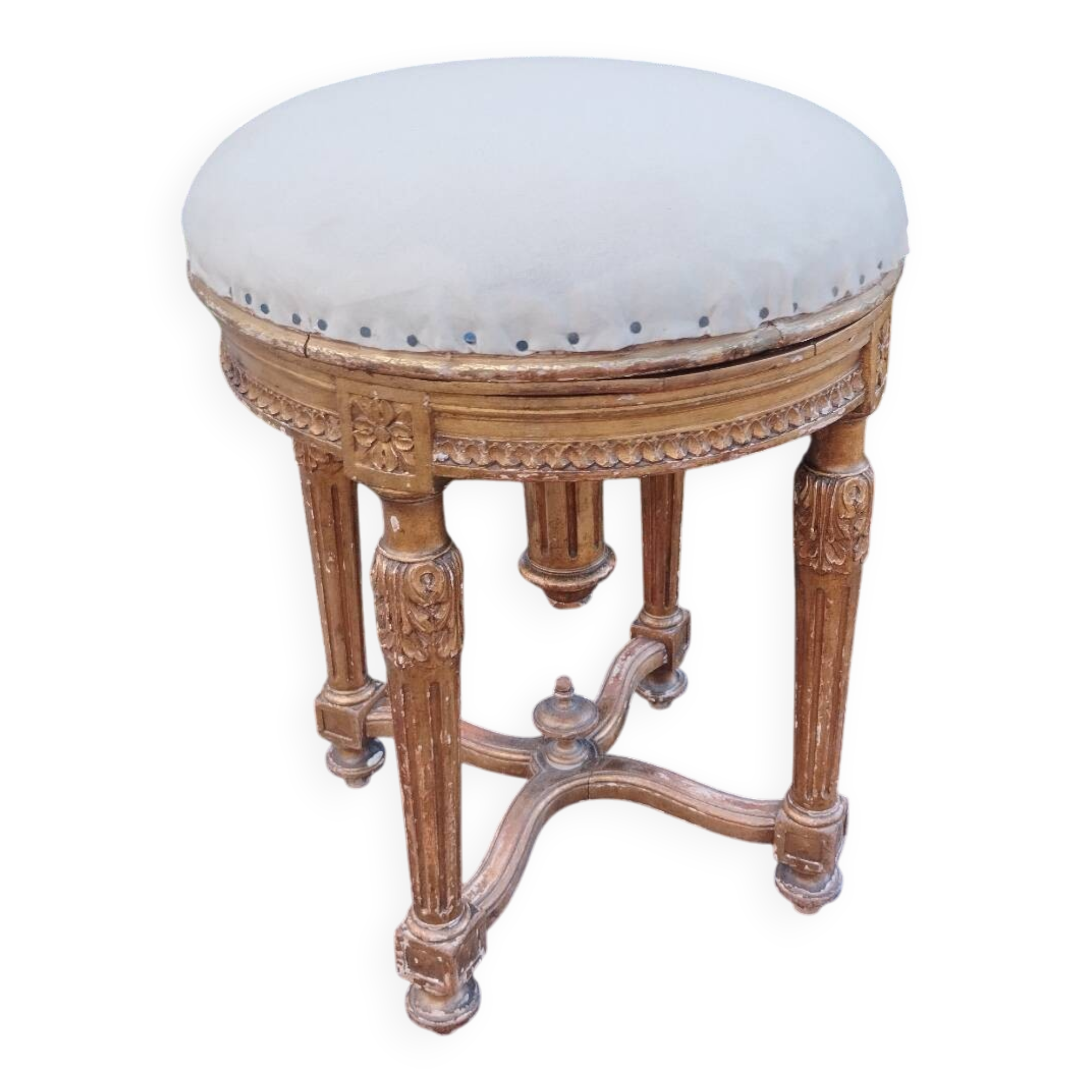 Antique piano stool in gilded wood, Louis XVI style.
