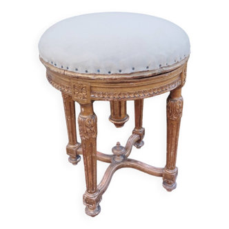 Antique piano stool in gilded wood, Louis XVI style.
