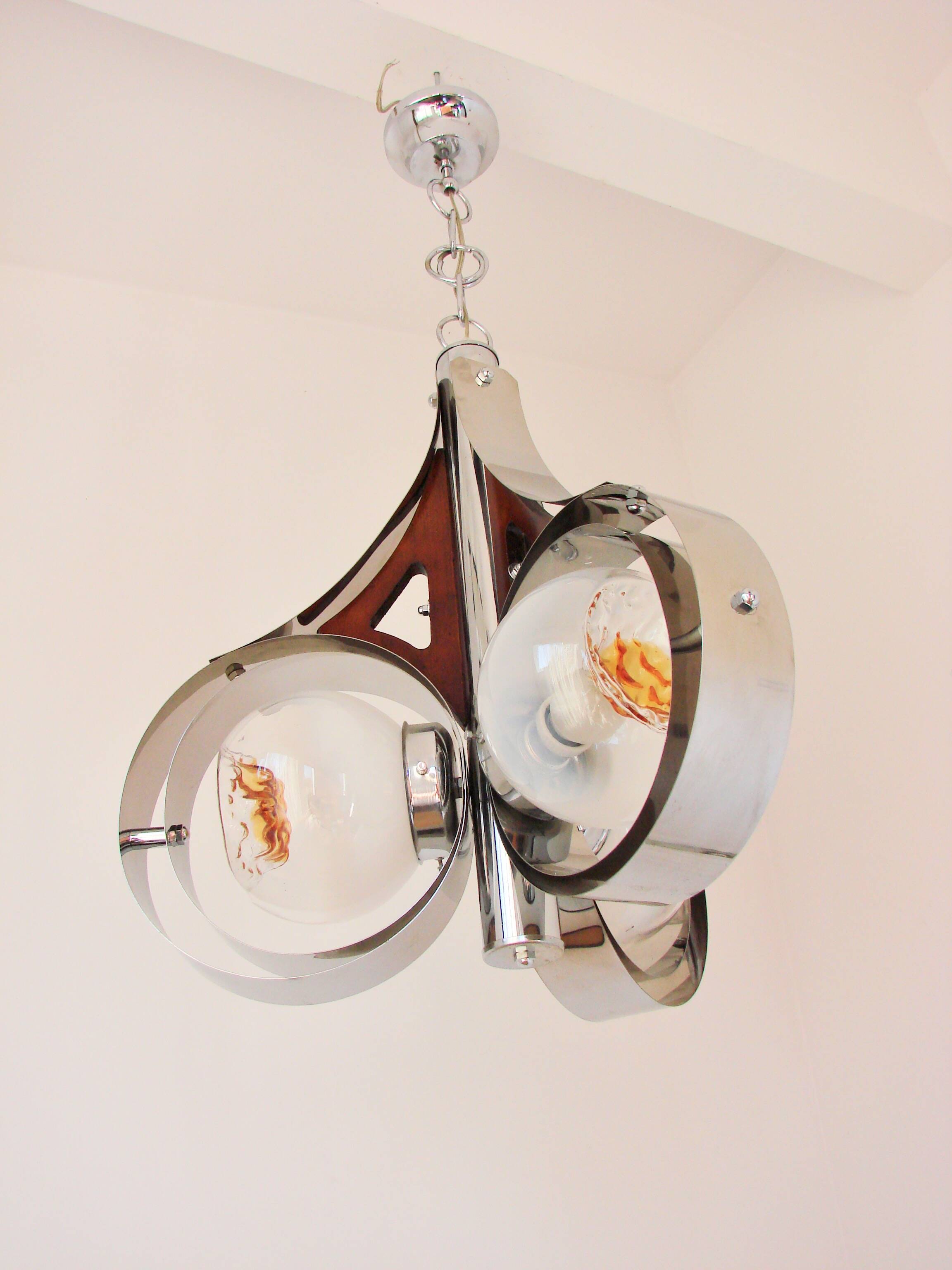 Mazzega Murano pendant lamp, Italy, 1970s – chrome and art glass