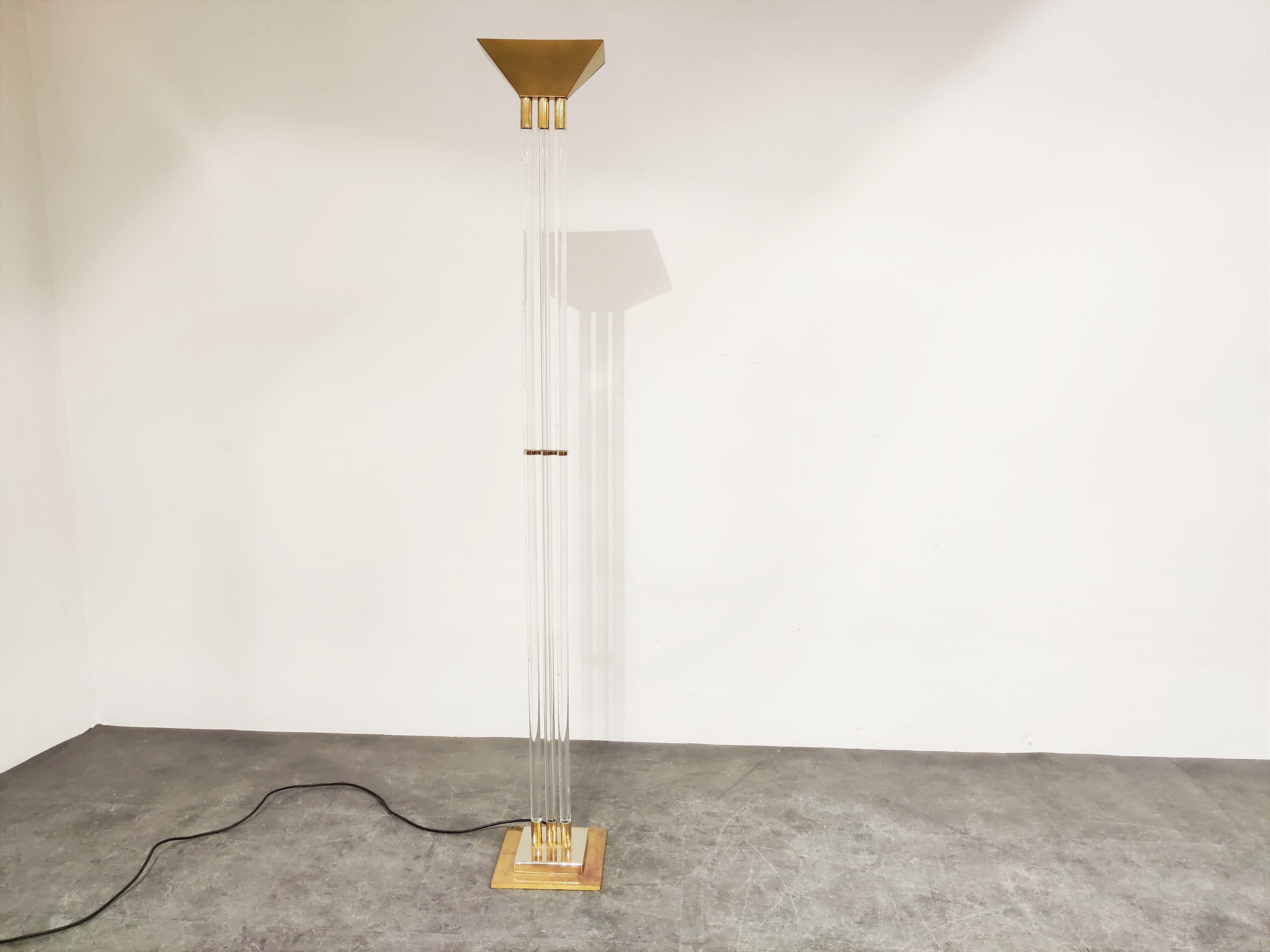 Vintage brass and lucite floor lamp, 1970s