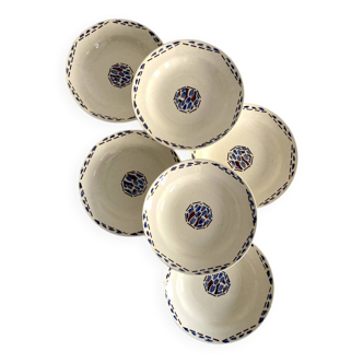 6 soup plates, ironstone from Longchamp, Arlette pattern, 1950s