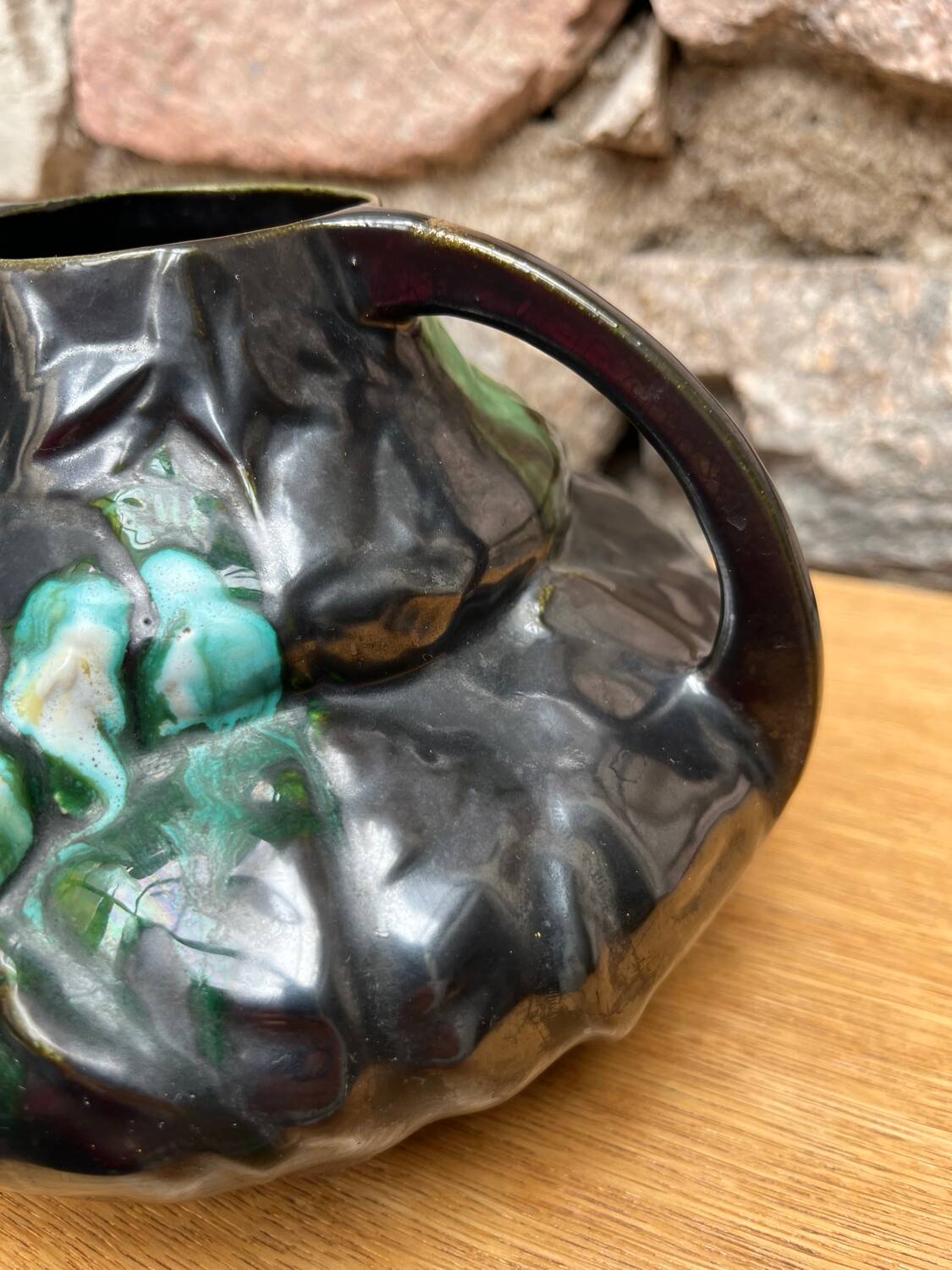 Art Nouveau barbotine vase with "scarabs" decoration.