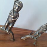 Anton Prinner pair of bronze andirons, Shaman model, statuettes vi