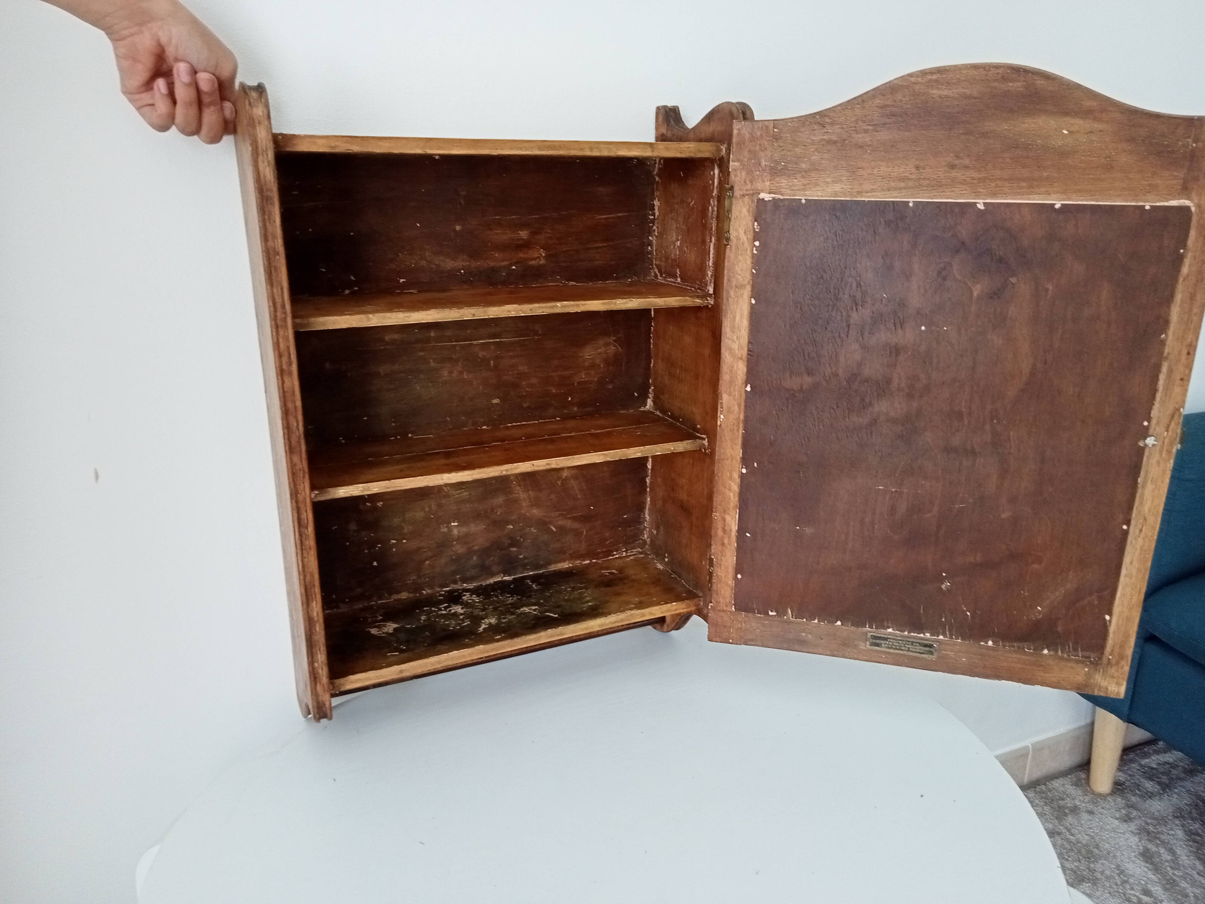 Antique solid oak bathroom cabinet from the early 20th century