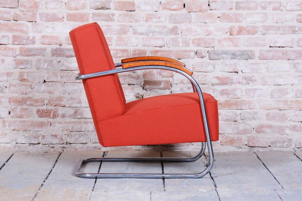 Bauhaus Armchairs in Beech & Chrome attributed to Mücke-Melder, Czech, 1930s, Set of 2