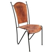 1990s European Brutalist Wrought Iron and Hand-Stitched Cognac Leather Dining Chair