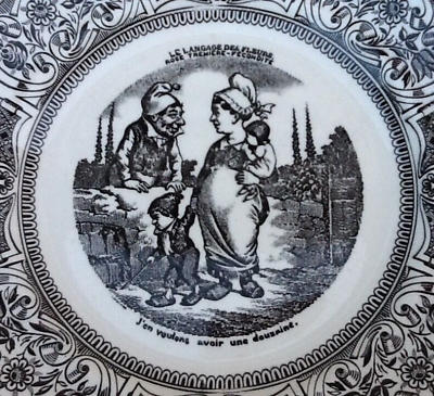 Plate " The language of flowers " Faience of Gien Rose Trémière-Fertility