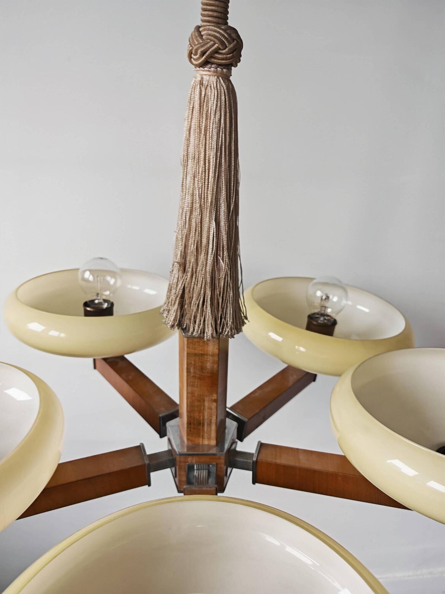 Art Deco Chandelier with 5 Arms and Round Shades from the 1930s