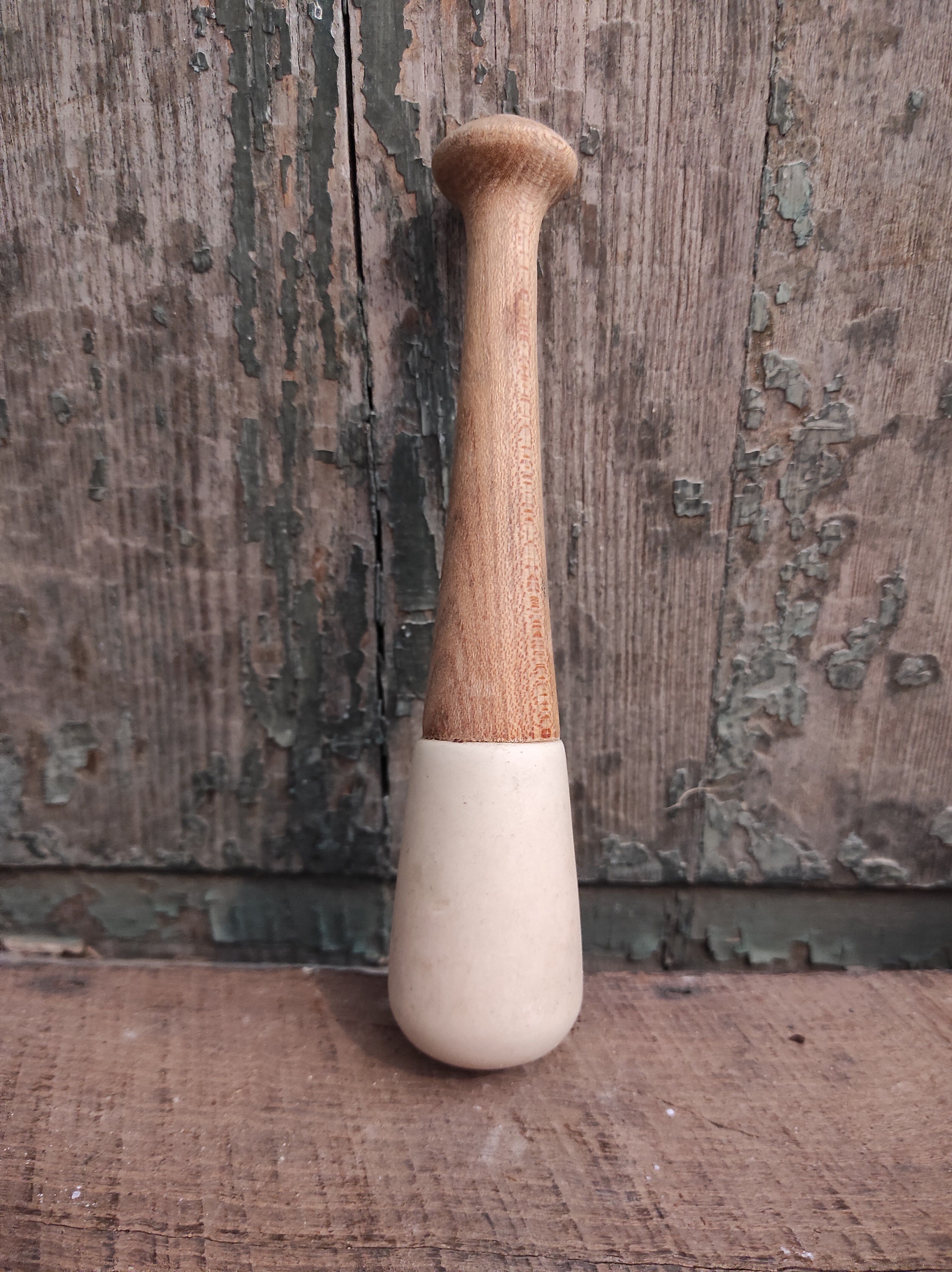 Vintage English ceramic and wooden mortar and pestle set