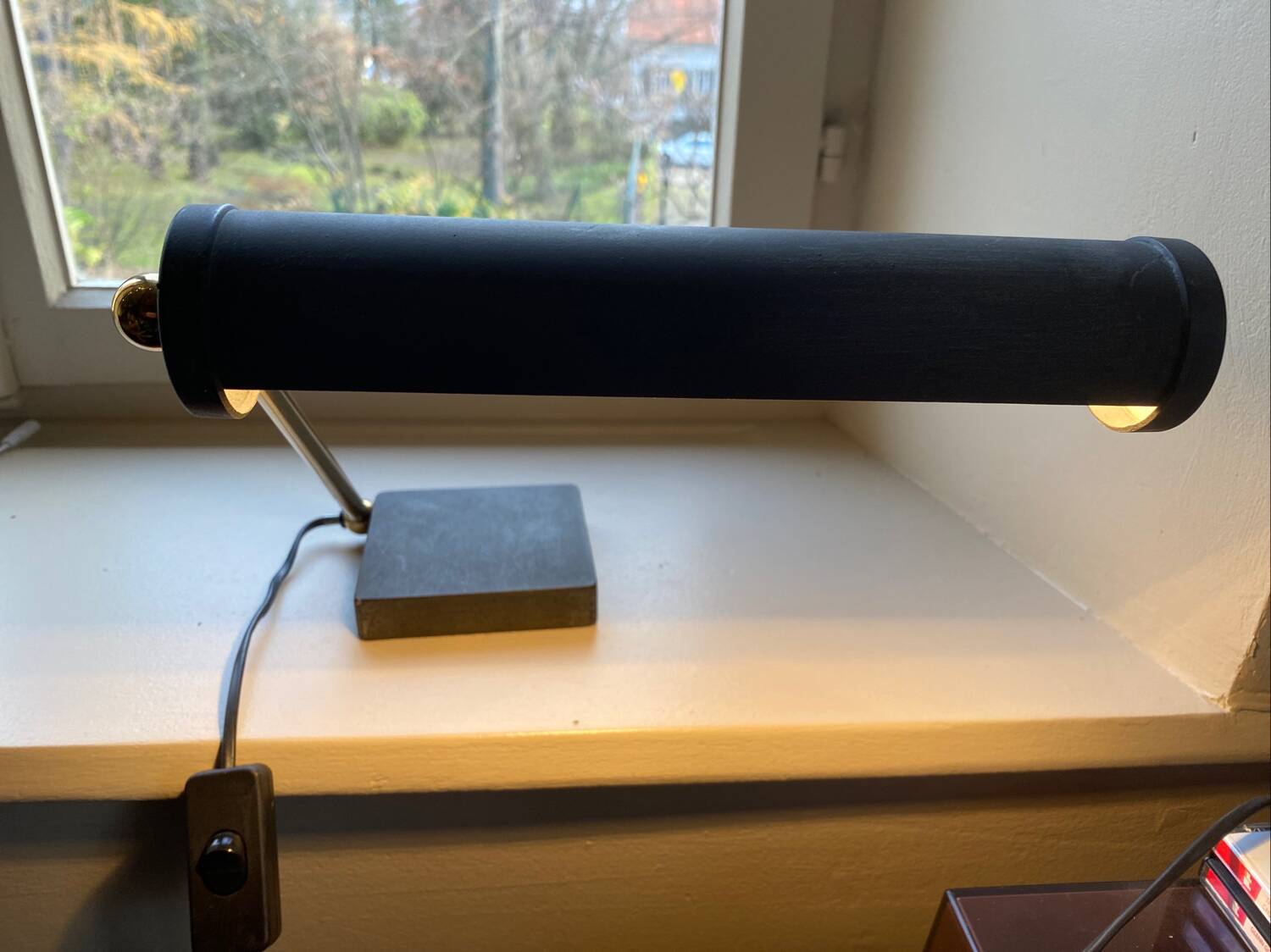 Modernist matte black desk lamp signed Lemag circa 1950