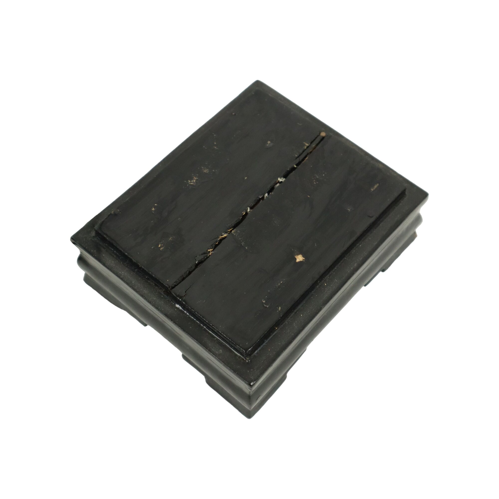 Small ancient chinese bell jar display curved glass black wooden base 21cm