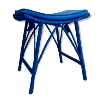 Blue monochrome vintage rattan stool