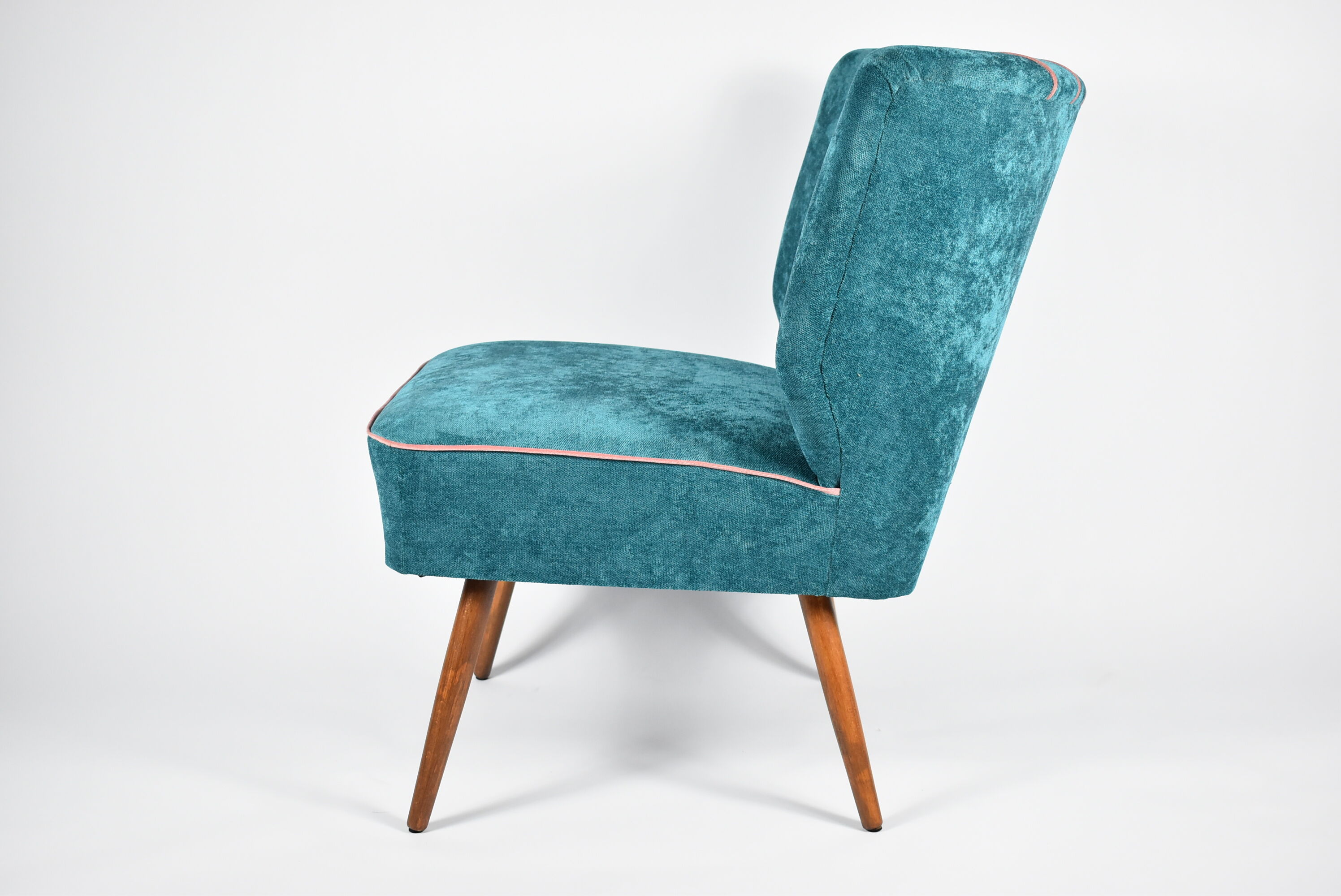 Cocktail vintage armchair, 60s, turquoise with pink edge, restored