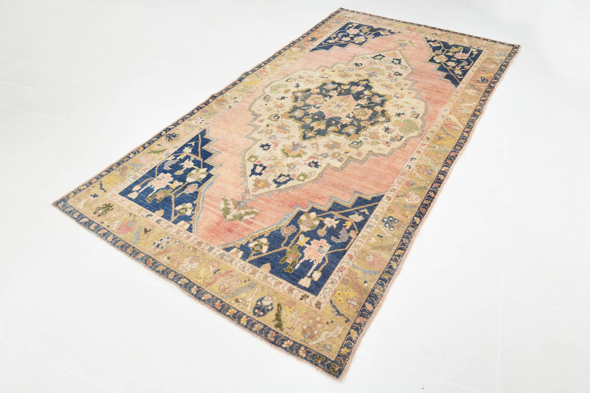 5x9 Peach Red Dark Blue Persian Area Rug, 153x290Cm SK 18900