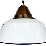 Industrial White Enamel and Cast Iron Pendant Light, 1960s
