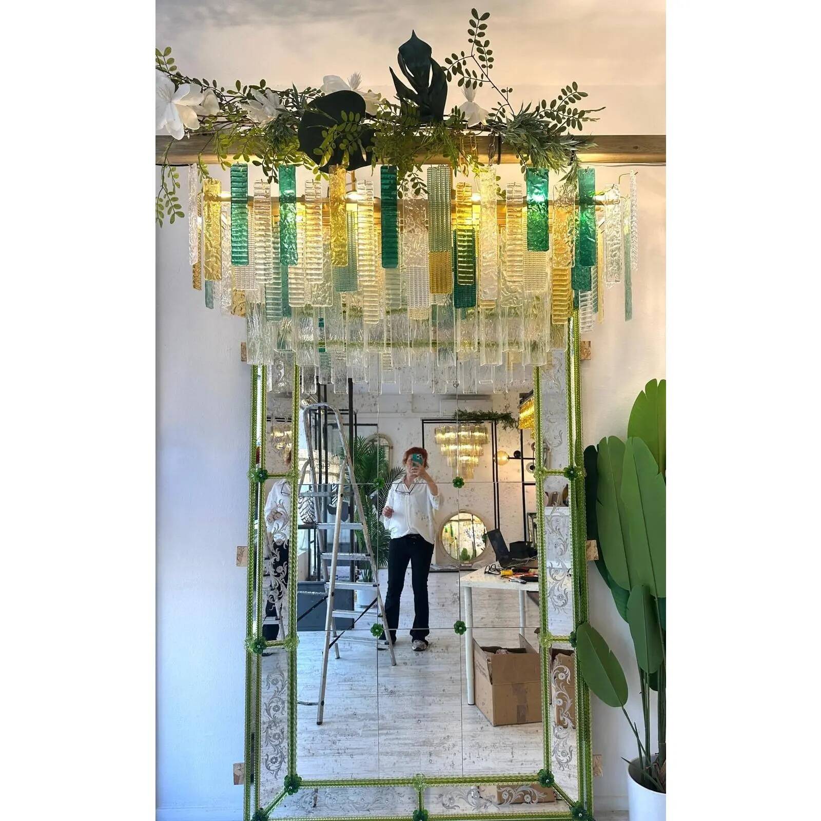Monumental Rectangular Strip “Listelli” Murano Glass Chandelier by Simoeng