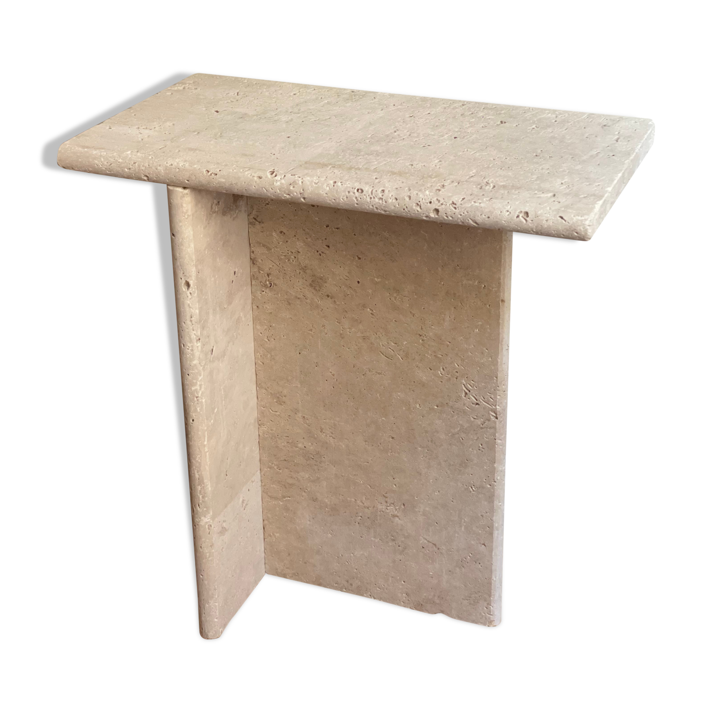 Minimalist travertine stone side table