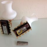Pair of red copper and white opaline sconces 60s-70s